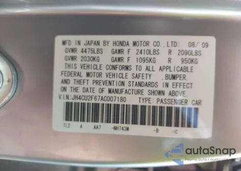 2010 Acura Tsx 2.4 from USA, damaged, VIN JH4CU2F67AC007180